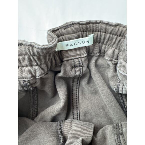 Grunge Pacsun Elastic Waist Cargo Utility Pants Brown Snap Button Small Pockets - Picture 3 of 10